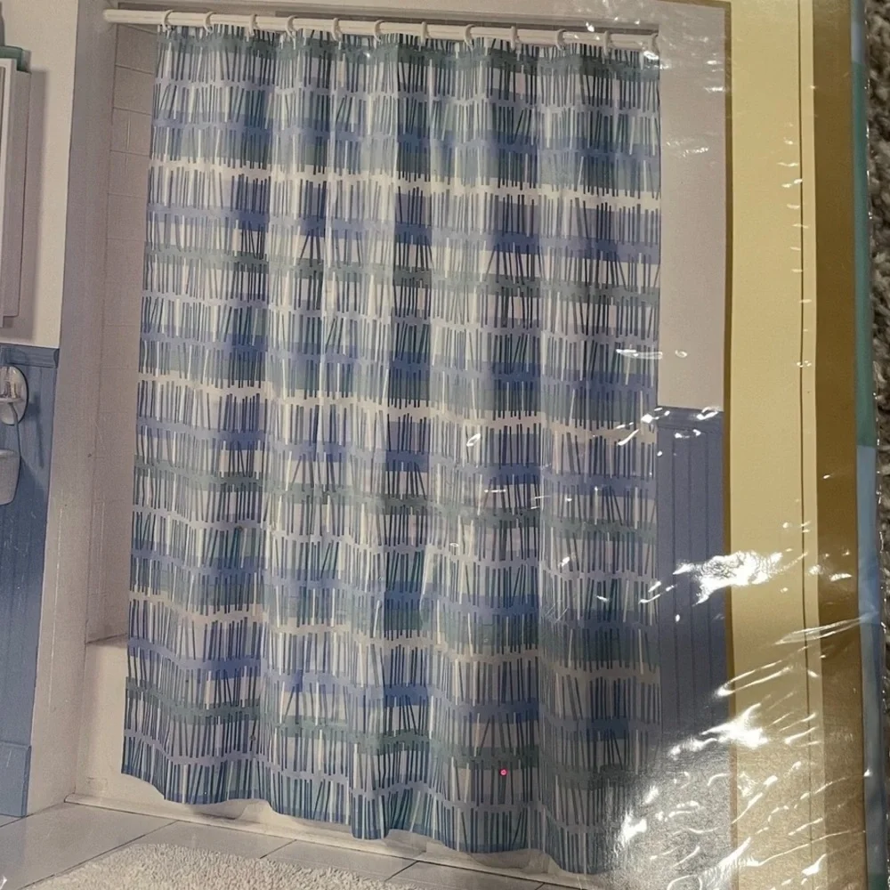 New Traditions by Sears Blue & Green “Pick Up Sticks” Vinyl Shower Curtains